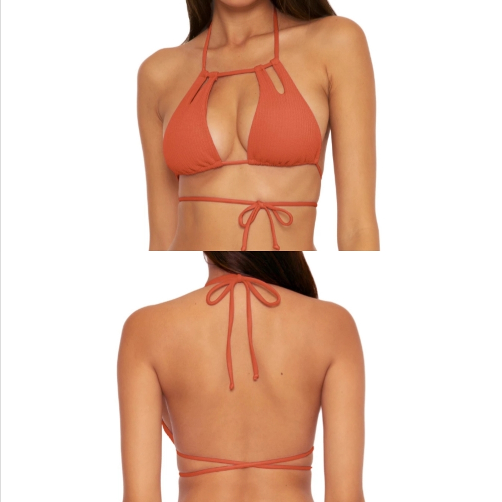 NWT Becca Pucker Up Tall Triangle Orange Ribbed Bikini Top Size M